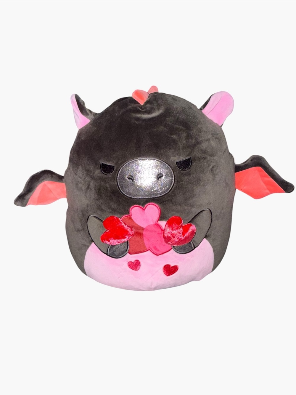 Squishmallows Black and Pink Bat Holding Hearts Plush